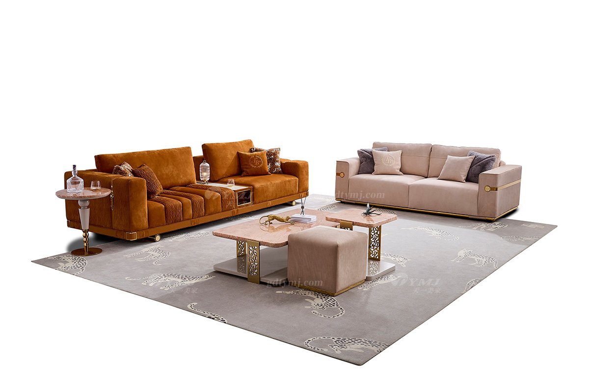 意式輕奢家具高端別墅會所家用時尚高級棕色超大四人位沙發FB122SF4場景