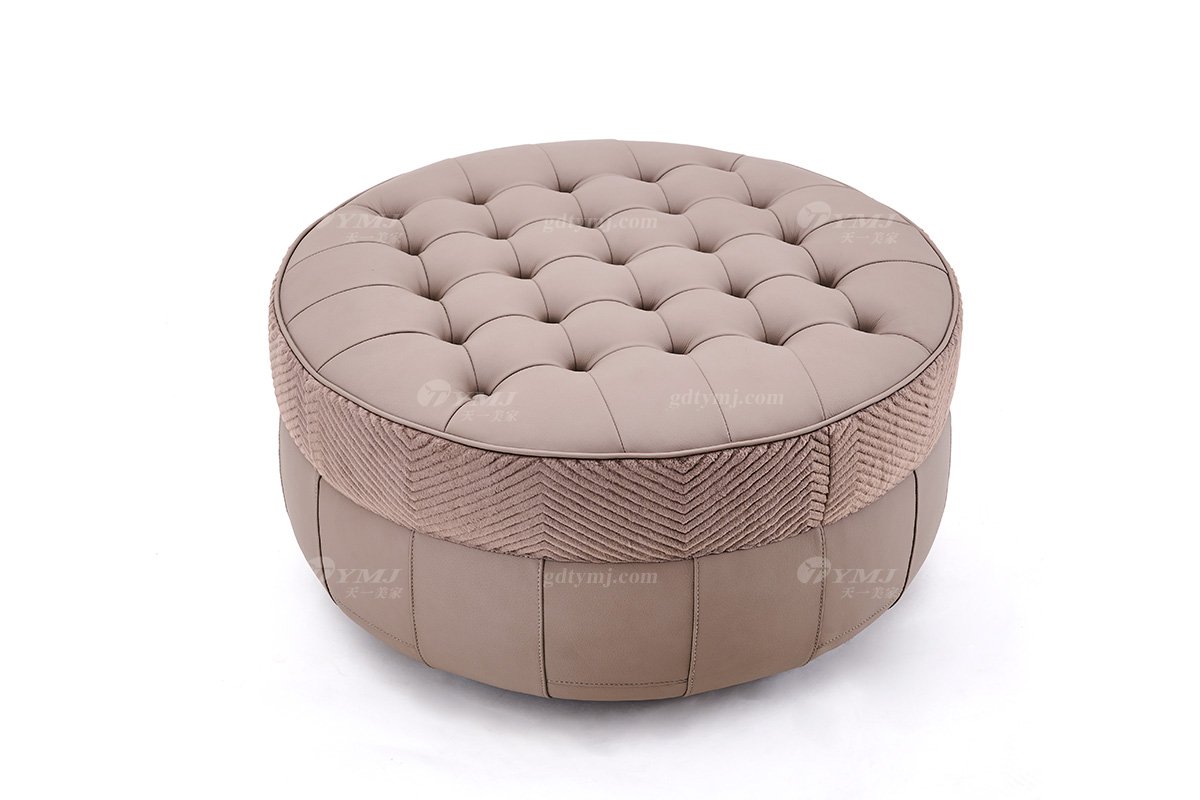 意式輕奢家具高端別墅會所家用時尚高級卡其色皮布藝腳踏FB123SF10-1