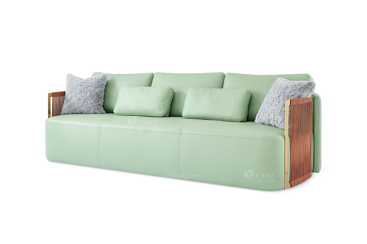 意式輕奢家具高端別墅會(huì)所家用時(shí)尚舒適綠色皮藝三位沙發(fā)FB125SF3-1