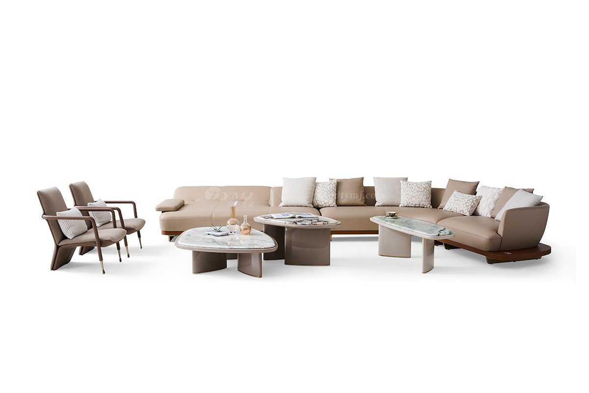 意式輕奢家具高端別墅會所家用時尚舒適大氣豪宅組合轉角沙發FB303ZHB場景