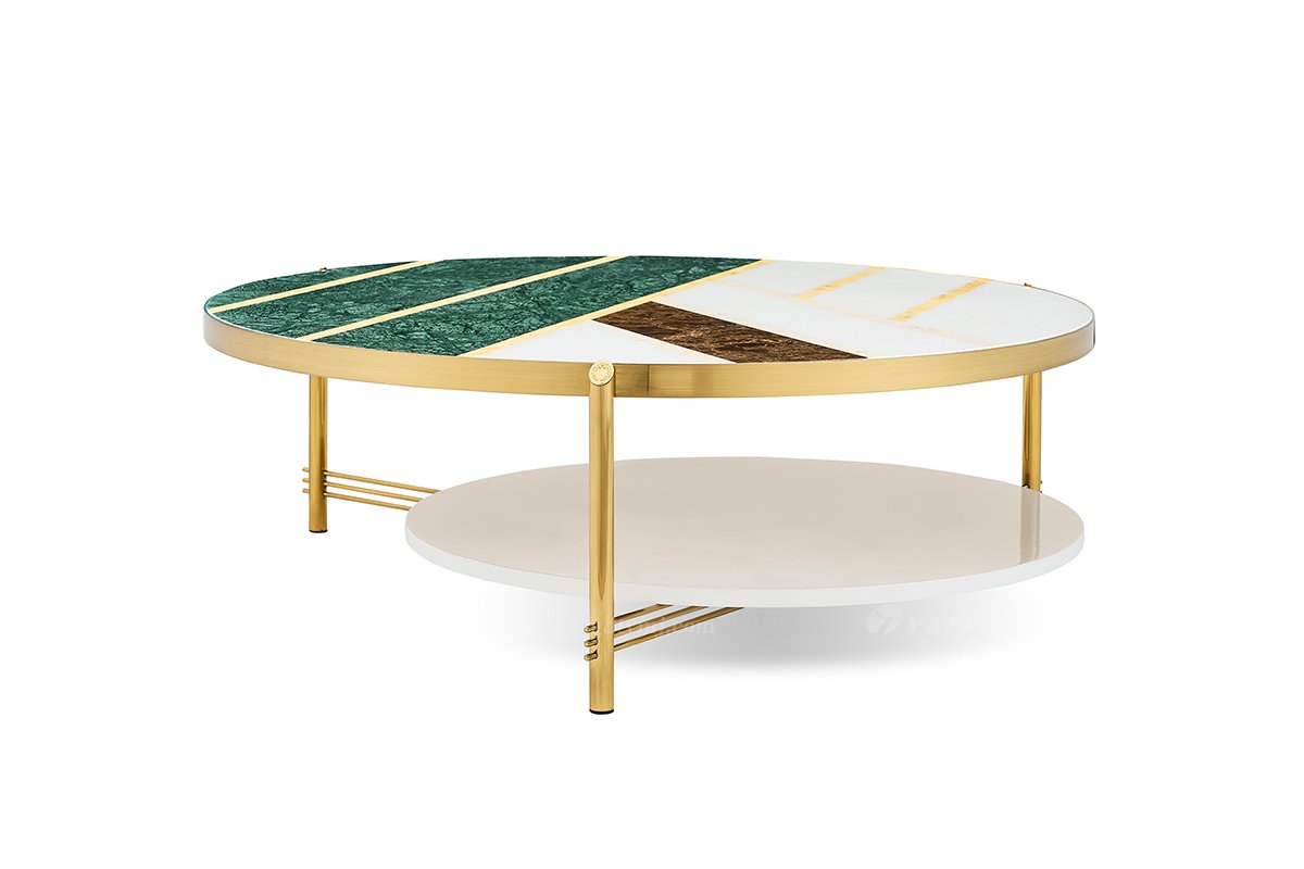 意式輕奢家具高端別墅會所家用時尚創意高級天然大理石拼花大圓幾