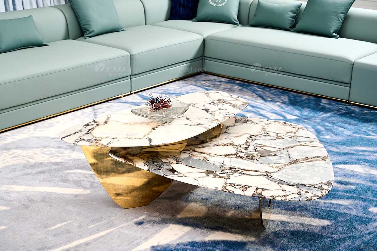 意式輕奢家具高端別墅會(huì)所家用時(shí)尚高級(jí)鈦金屬+大象白大理石大茶幾FB130H4ELY場(chǎng)景（1）