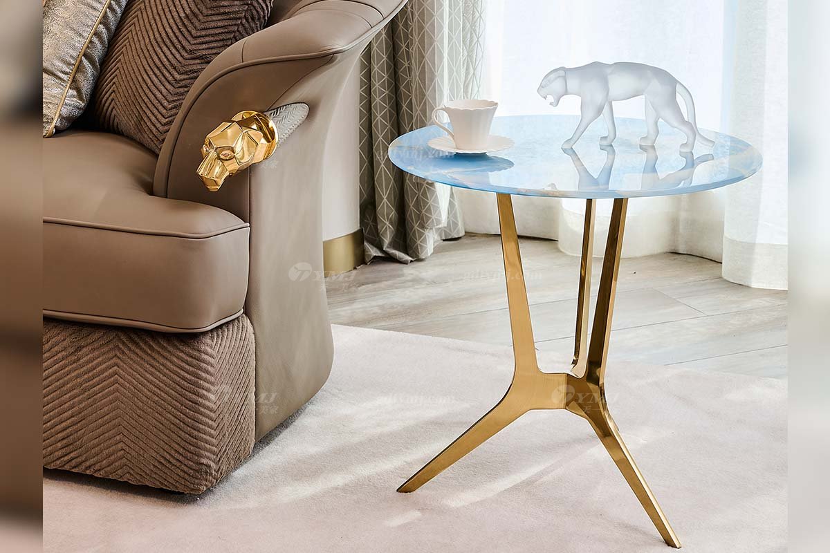 意式輕奢家具高端別墅會(huì)所大宅家用精致大花白天然大理石邊幾角幾FB133H2R場(chǎng)景