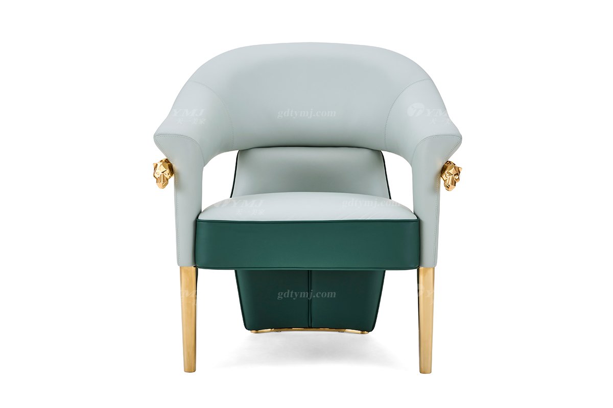 意式輕奢家具高端別墅會所大宅家用全真皮+金屬茶椅休閑椅