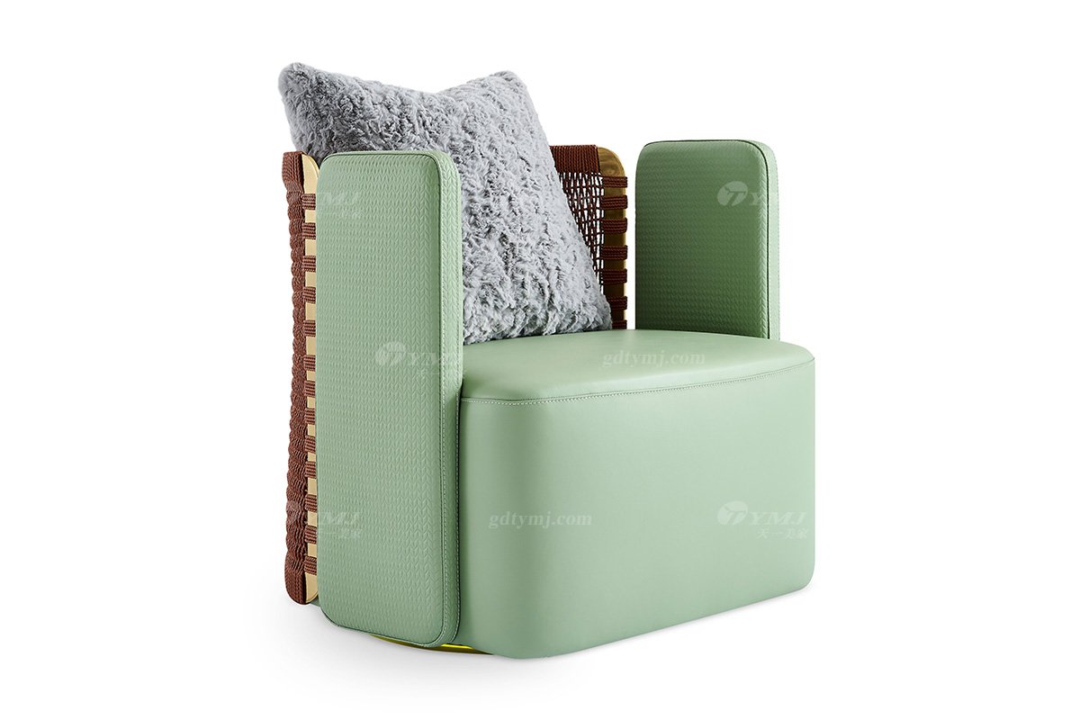 意式輕奢家具高端別墅會(huì)所大宅家用大氣綠色全真皮單位沙發(fā)休閑椅FB125CH（1）