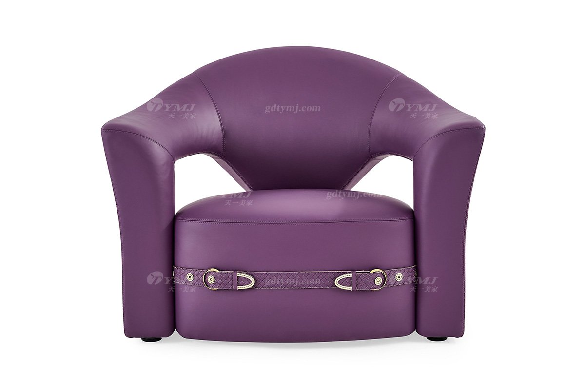 意式輕奢家具高端別墅會所大宅家用時尚舒適紫色全真皮單位沙發休閑椅