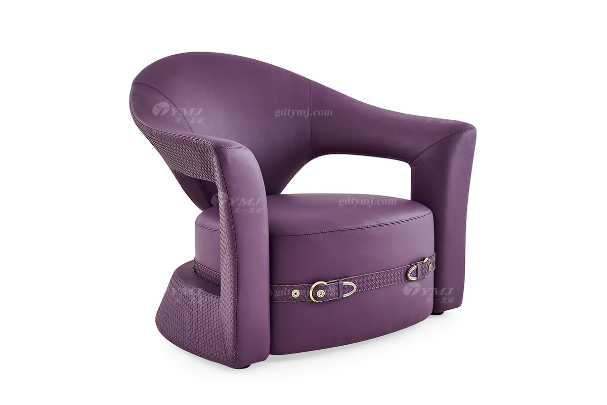 意式輕奢家具高端別墅會所大宅家用時尚舒適紫色全真皮單位沙發(fā)休閑椅FB126CH（1）