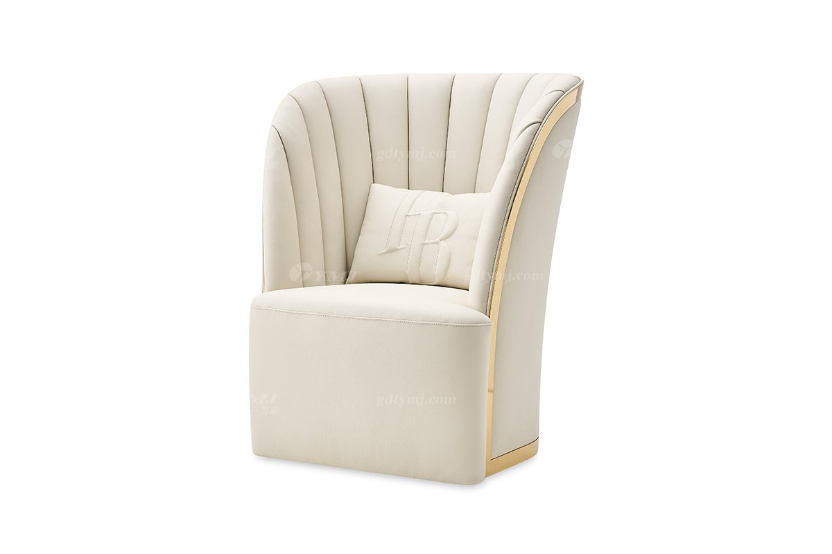 意式輕奢家具高端別墅會所大宅家用時尚舒適灰色全皮單椅休閑椅