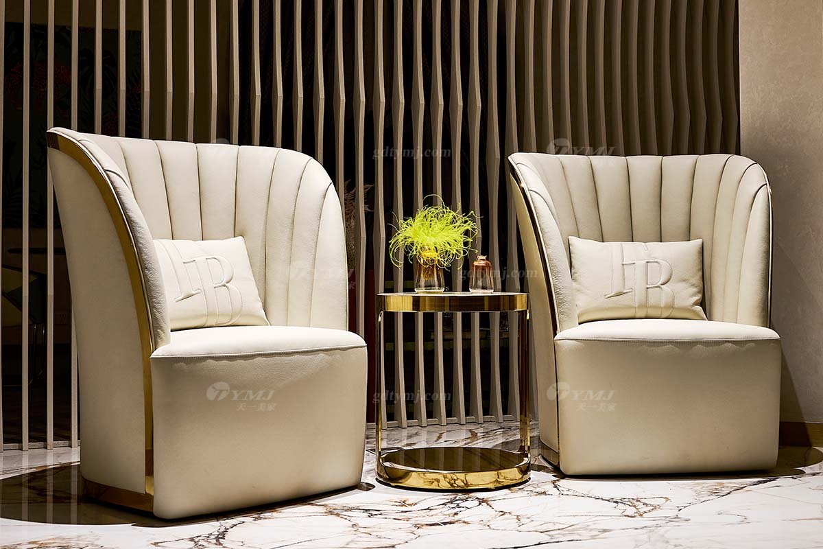 意式輕奢家具高端別墅會所大宅家用時尚舒適灰色全皮單椅休閑椅FB130CH場景