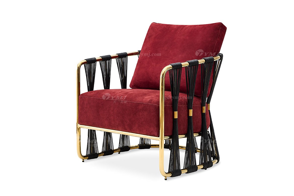 意式輕奢家具高端別墅會(huì)所大宅家用時(shí)尚舒適紅色磨砂皮單椅休閑椅FB138HC（1）