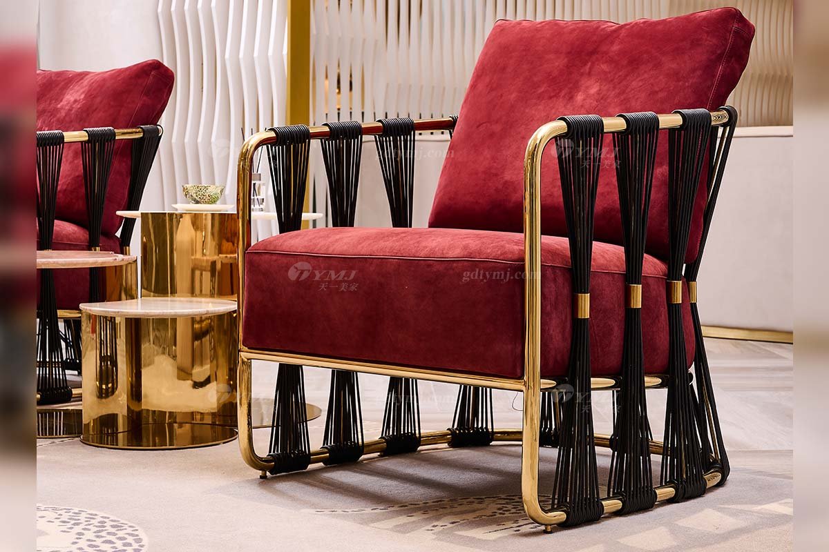 意式輕奢家具高端別墅會(huì)所大宅家用時(shí)尚舒適紅色磨砂皮單椅休閑椅FB138HC場(chǎng)景