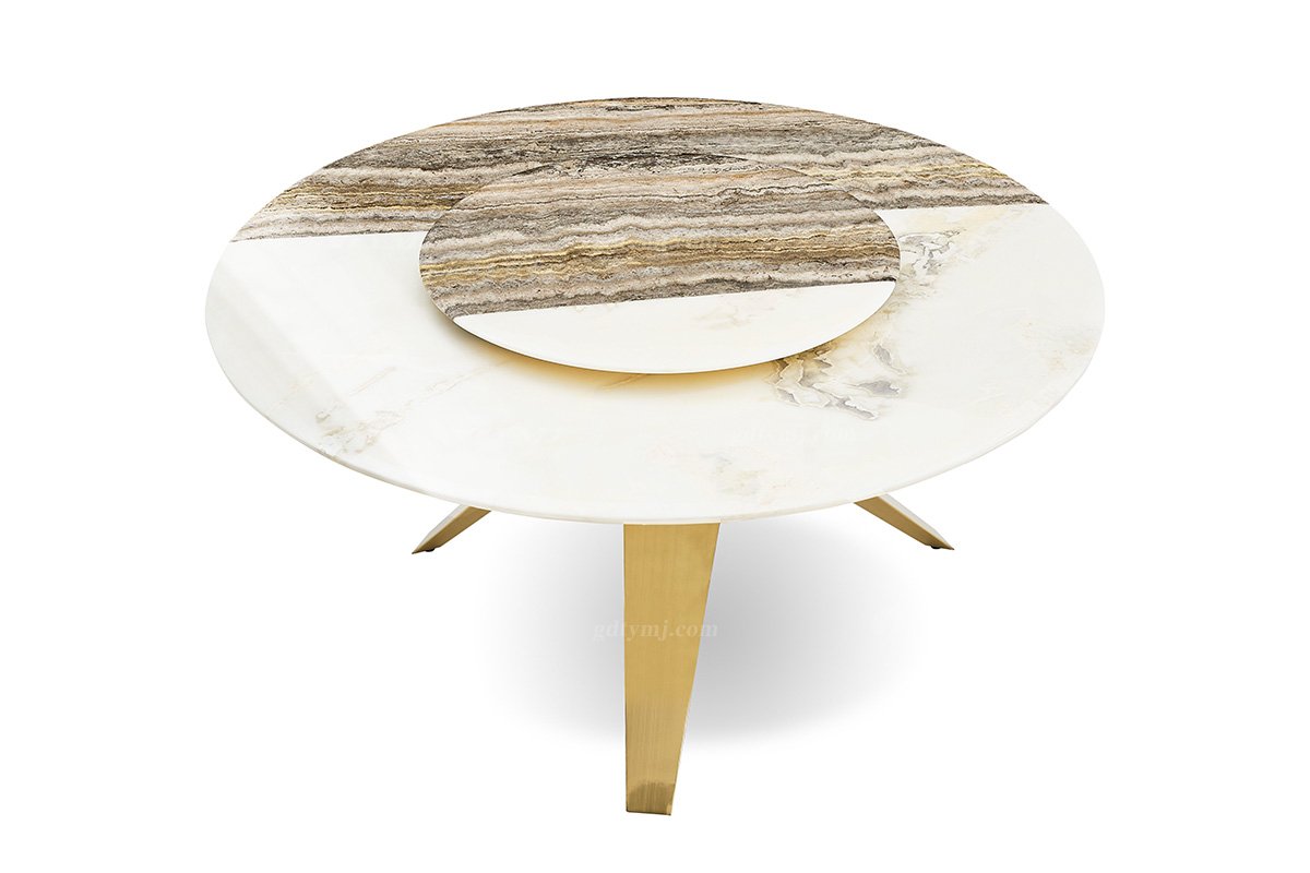 意式輕奢家具高端別墅會(huì)所大宅家用時(shí)尚創(chuàng)意大理石+鈦金屬圓餐臺(tái)FB118D25RL（1）