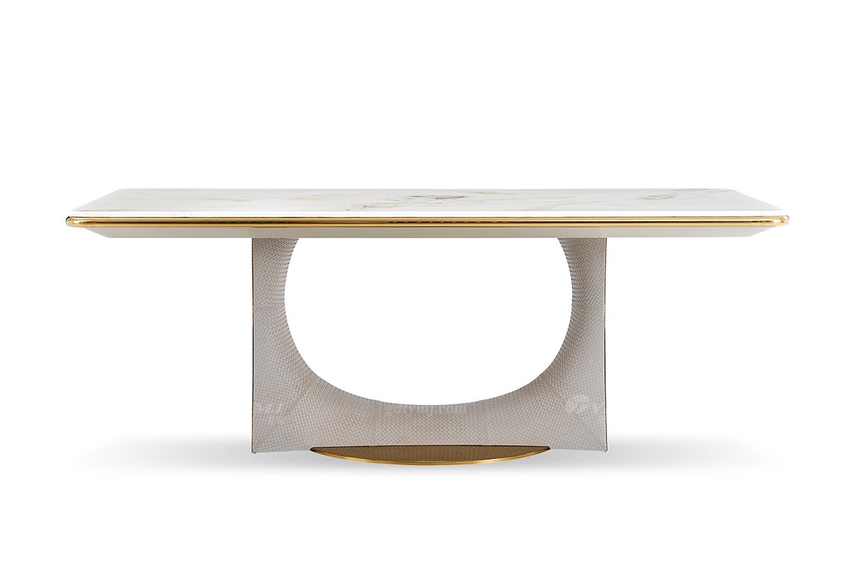 意式輕奢家具高端別墅會所大宅家用奢華大氣編織紋皮+大理石2.4米長餐臺