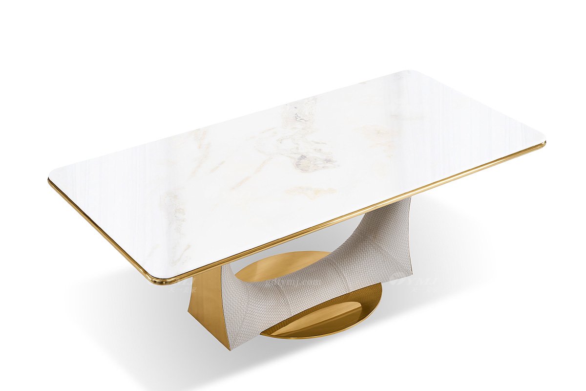 意式輕奢家具高端別墅會(huì)所大宅家用奢華大氣編織紋皮+大理石2.4米長(zhǎng)餐臺(tái)FB205D25CXL（1）