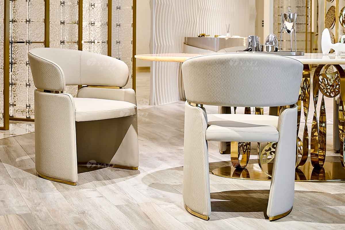 意式輕奢家具高端別墅會所大宅家用時尚奢華拉絲鈦金餐椅餐椅2