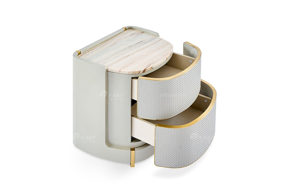 意式輕奢家具高端別墅會所豪宅家用時尚奢華天然大理石淺灰色床頭柜205B22B床頭柜1