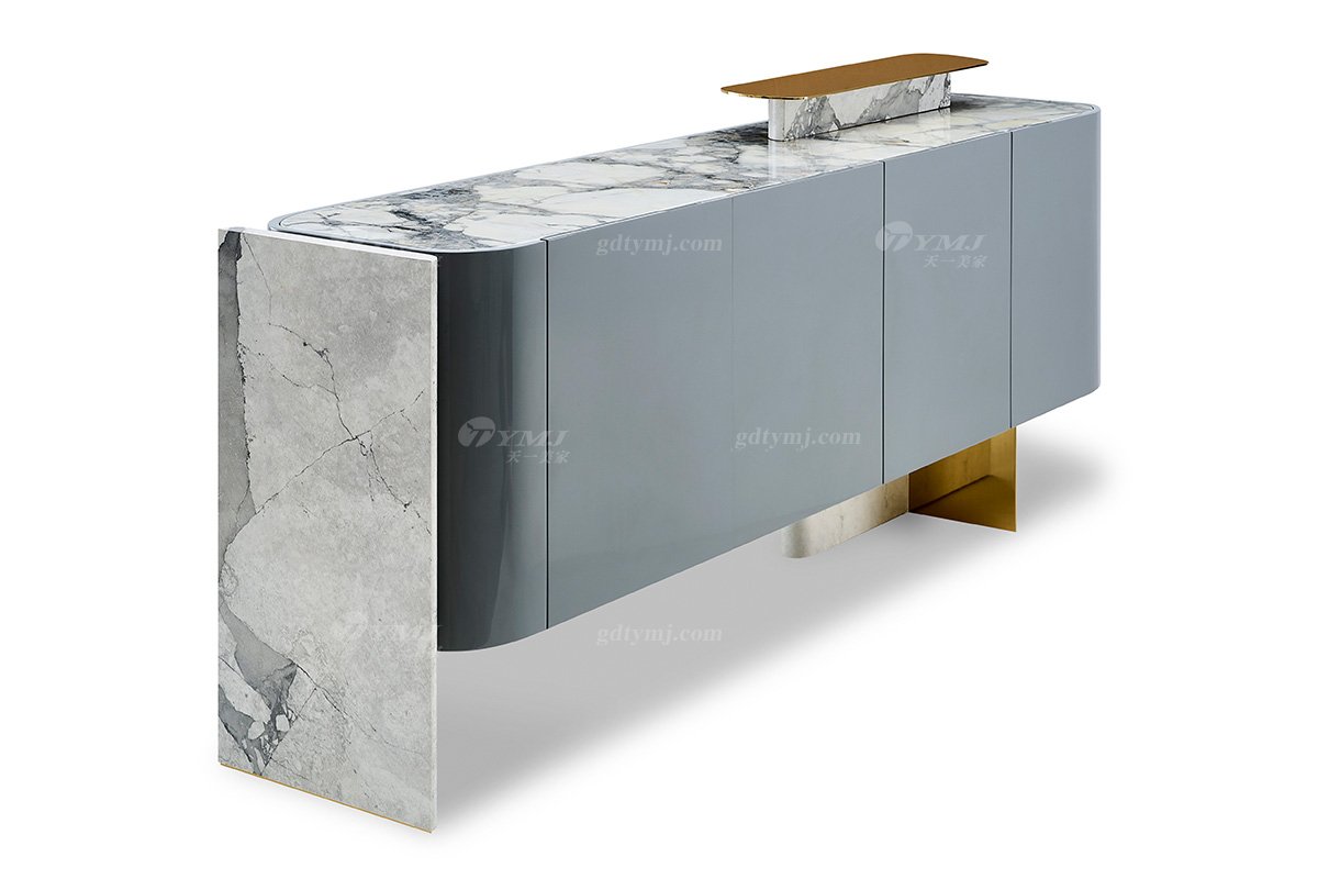 意式輕奢家具高端別墅會所豪宅家用奢華天然大理石+鈦金屬餐邊柜128D7餐邊柜1