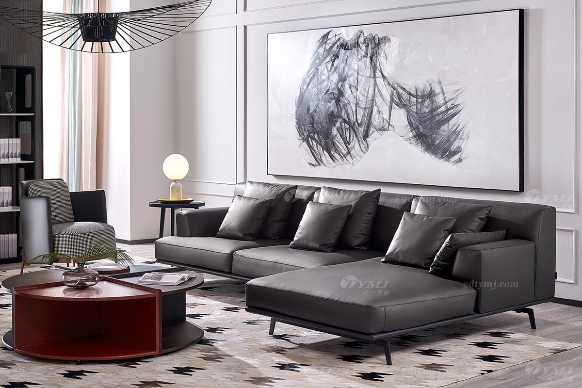 現代輕奢真皮沙發組合