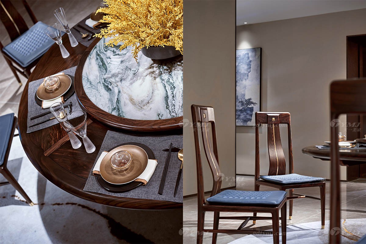 中式會(huì)所家具圓餐桌