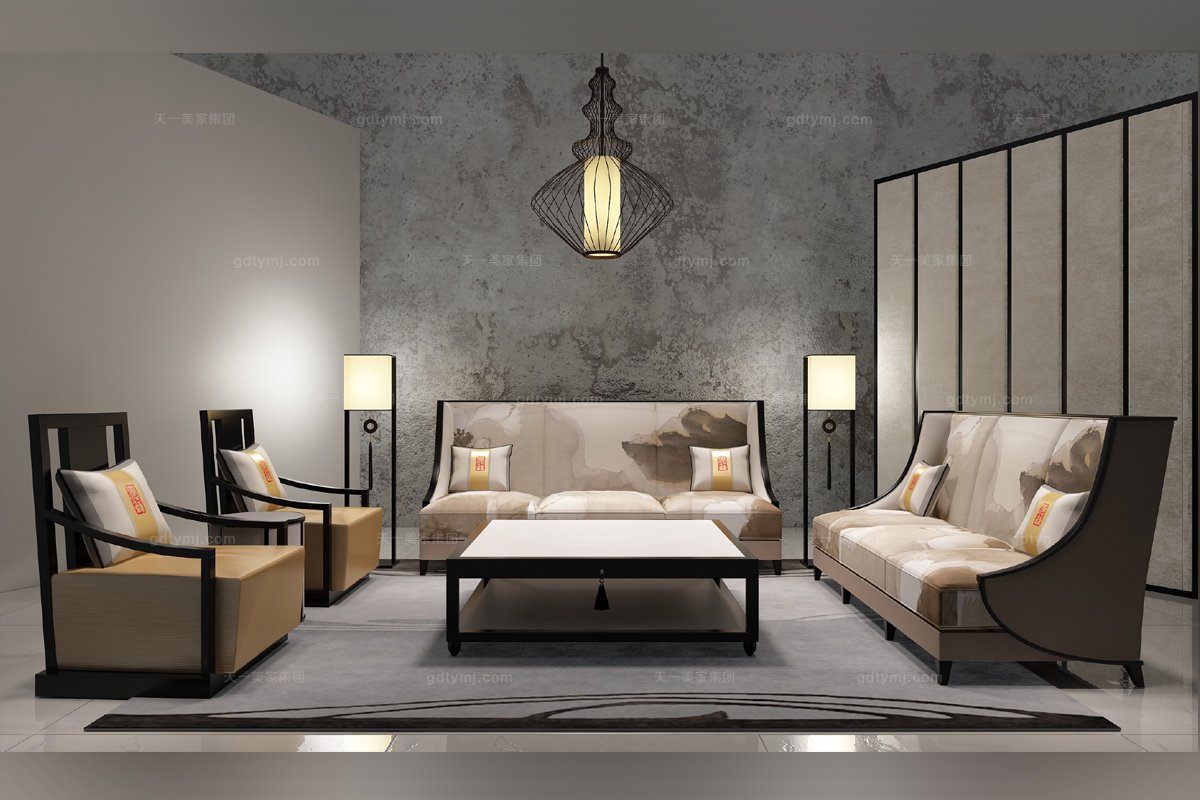 新中式實木沙發1