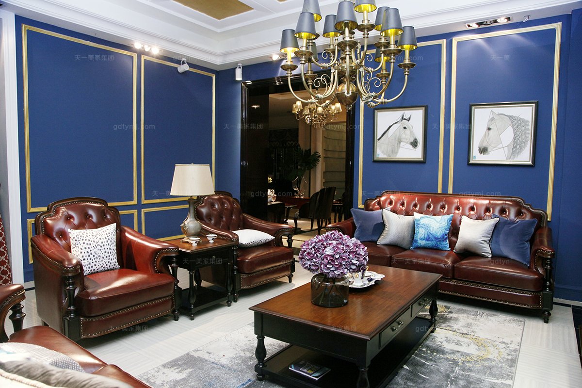 美式實木真皮沙發