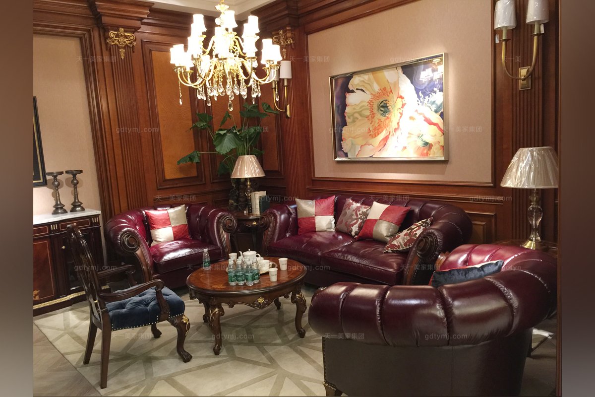 高端別墅家具新古典真皮沙發組合