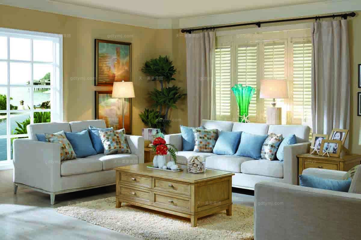 美式別墅布藝三位沙發