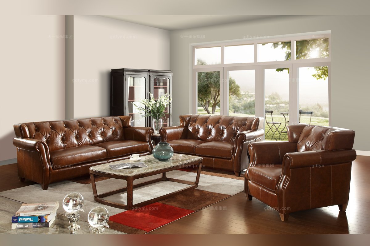 自然主義真皮三位沙發